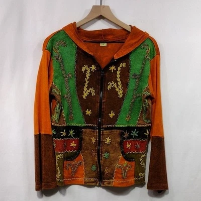 Women's Embroidered Floral Patchwork Jacket Womens XL Multicolor Artsy Halloween Foto 1 de 4