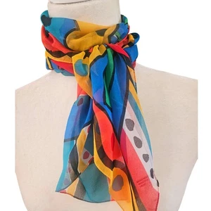 Vintage Italian Pop Art Scarf 35" Bold Colorful Dog Sun Moon Flowers Polyester - Picture 1 of 5
