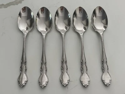 Набор из 5 чайных ложек Oneida Dover кубическая отметка реликвия столовые приборы нержавеющая сталь идеальное состояние - Изображение 1 из 4