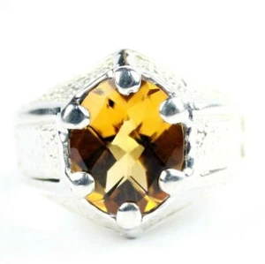 925 Sterling Silver Men's Gothic Ring, Citrine, SR234 - Picture 1 of 5