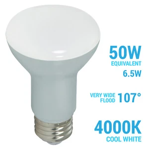 Satco S9632 LED Reflector 6.5W =50W 120V R20 E26 Dimmable Frost 4000K Cool White - Picture 1 of 6