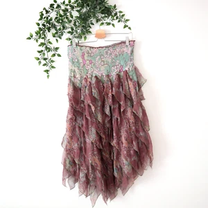Johnny Was Brown & Green Paisley Floral Silk Flowy Romantic Skirt Size Medium - Picture 1 of 4