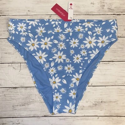 Parte inferior de bikini Xhilaration para mujer XL azul blanco margarita floral cintura alta nadar NUEVO Foto 1 de 4