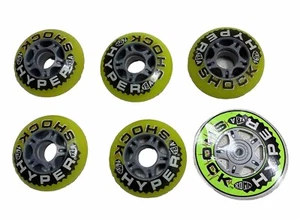Hyper Shock (5) pack 76mm 78A Inline Roller Hockey Wheels Green Vintage Sticker - Picture 1 of 7