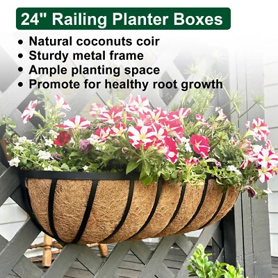 24" Railing Planter Window Box Horse Trough Planter with Coco Fiber Liner Garden - Image 1 of 4
