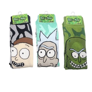 Ricky and Morty Socks Adult Unisex Size 6-12 Pickle Rick 3 Pair Crew Socks NEW - Picture 1 of 4