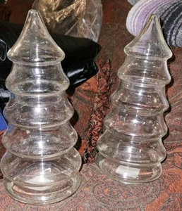 Vintage 2 11” 6 Tiers Christmas Tree Shaped Jar w/ Lid Clear Glass - Picture 1 of 1