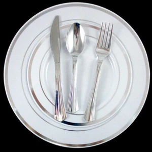 180 Plastic Disposable Dinner Wedding Party Silver Occasion Cutlery - Picture 1 of 1