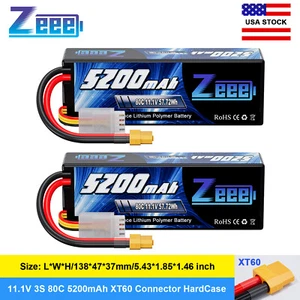 2x Zeee 11.1V 3S LiPo Battery 80C 5200mAh XT60 for RC Car Truck Boat Helicopter - Picture 1 of 6