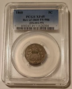 1868 Scudo Nichel Rev di 68 FS-906 XF45 PCGS - Foto 1 di 4