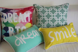 Art Vintage Aqua Smile Dream Set Home Cotton CUSHION COVER PILLOW CASE 18" - Picture 1 of 7