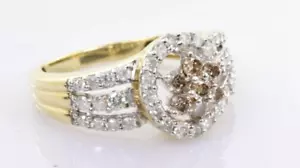 Pave Diamond Cluster Ring Cognac Center in 10k Yellow Gold .78 Carats Size 7 - Picture 1 of 4