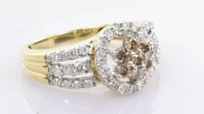 Pave Diamond Cluster Ring Cognac Center in 10k Yellow Gold .78 Carats Size 7 - Image 1 of 4