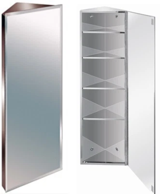 ZANEX Armadio Angolare Bagno Specchio Acciaio Inox 120 Cm Bordo Smussato Reversibile