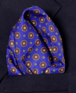 NEW Gascoigne Pocket Square Blue Brown Orange Floral Men's - Picture 1 of 2