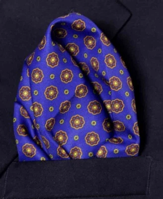 NEW Gascoigne Pocket Square Blue Brown Orange Floral Men's - Image 1 of 2