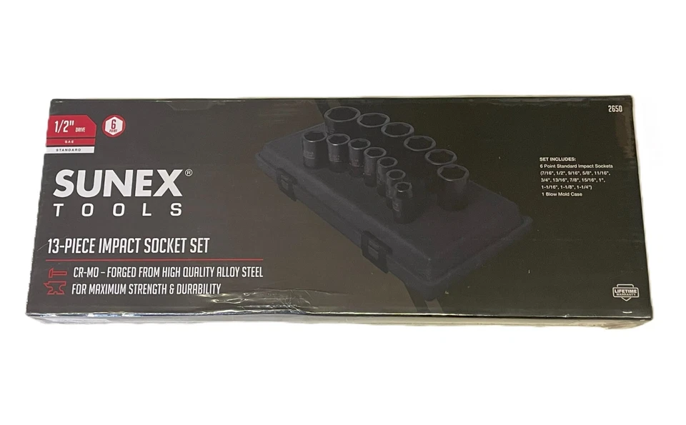 Sunex 13pc 1/2" SAE 6pt Point Impact Sockets Set Tools Drive Standard INCH 2650 - Image 1 of 1