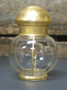 Antique/Vintage dresser jar glass clear with gold container ground glass stopper - Picture 1 of 12