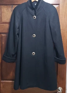 Vtg Jofeld Wool Coat Womens M Black Jewel Buttons Lined Embellish Collar Dressy - Picture 1 of 16