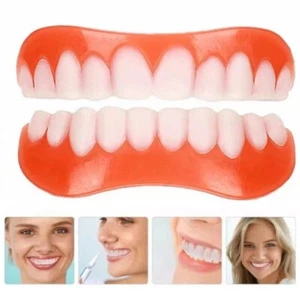 Snap On Upper & Bottom Set False Teeth Dental Veneers Dentures Fake Tooth Cover - Picture 1 of 7