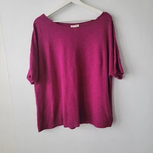 Eileen Fisher Short Sleeve Sweater Ribbed Sz XL Linen/Cotton Purple Beachy boxey - Picture 1 of 7