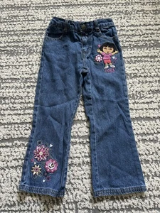 Rare Dora the Explorer Floral Y2K Embroidered Patch Bootcut Jeans Size 4 - Picture 1 of 7