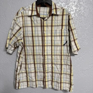 Southpole Shirt Men's Large White Yellow Blue Plaid Y2K Vintage Authentic - Picture 1 of 8