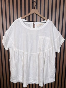 Free People Tunika Top Large Damen weiß Popover ausgefranst We The Free Pocket Leinen - Bild 1 von 7