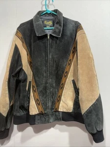 Excellent Vtg Scully Mens Suede Leather Jacket Coat Black Brown SouthWestern XXL - Picture 1 of 11