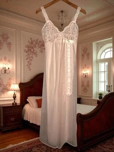 Vtg 70s Shadowline DeadstockPink Nylon Nightgown Lace Trim Roses Sz O J57 - Picture 1 of 8