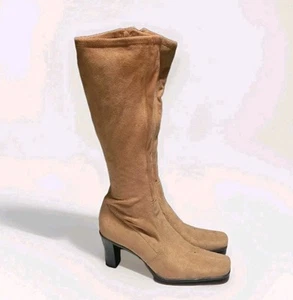 Franco Sarto Women 7M Camel Caramel Square Toe Knee High Chunky Heel Boots NWOT - Picture 1 of 17