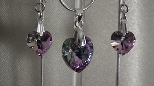~~Purple Crystal Heart Necklace & (925) Earrings Set. - Picture 1 of 1