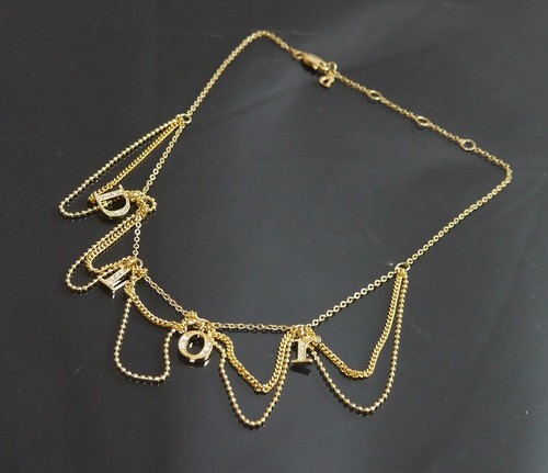 Autentica Collana Christian Dior logo frangia metallizzata #5894