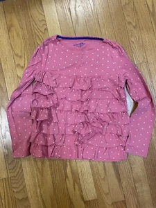 Mini Boden Pink Long Sleeve Shirt With Ruffles & White Stars Size 9-10 - Picture 1 of 5