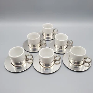 Ristretto Espresso Coffee 1oz Porcelain Cup Insert w/ Saucer & Holder Set of 6 - Picture 1 of 17