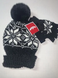  HOLIDAY TIME ADULT SNOWFLAKE TINSEL BLACK HAT AND GLOVE SET * NEW *  - Picture 1 of 4