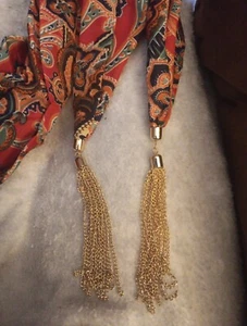 *Unbranded Scarf* With Gold Metal Tasseled Ends, Multicolor, Geometric Pattern - Picture 1 of 4