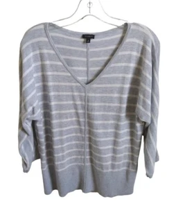 Talbots Sweater Womens M Gray White Stripes V Neck Lightweight -#M1 - Picture 1 of 7