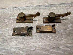 2 Pairs Of Large Antique Window Sash Or Pantry Lock Latches Solid/Cast Brass - Picture 1 of 8