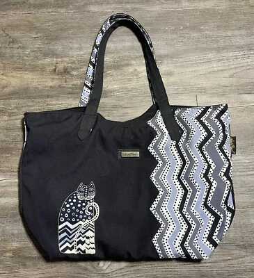 Laurel Burch Large Felinecore Tote Zip Top Bag Scoop Double Shoulder Strap Cats - Image 1 of 4