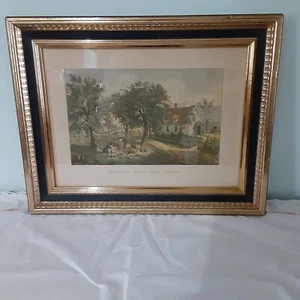 American Homestead Autumn Currier and Ives Vintage Wood Framed Print 14.5 X 11.5 - Picture 1 of 2