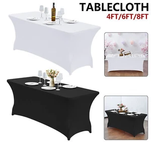 4FT 6FT 8FT Rectangular Spandex Stretch Tight Fit Table Cover Tablecloth Wedding - Picture 1 of 24
