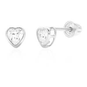 0.50CTW Simulated Diamond 14K White Gold Heart 4mm Bezel Stud Earrings