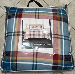 Martha Stewart Holiday Plaid Percale 3-Piece King Comforter Set - 100% Cotton - Picture 1 of 5