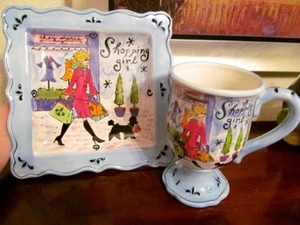 NEW JENNIFER BRINLEY SHOPPING GIRL-PLATE & 20 oz MUG-Certified International-NWT - Picture 1 of 9