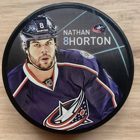 COLUMBUS BLUE JACKETS NHL HOCKEY PUCK NATHAN HORTON #8 PLAYER PHOTO PUCK Cover