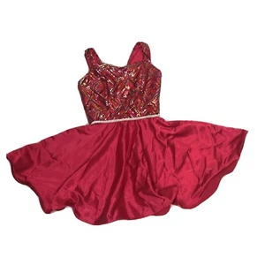 Rivar's Womens Dress Red Sz 3/4 Glitz Sequin Flare Sparkle Formal Recital Choir - Picture 1 of 12