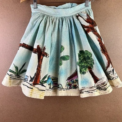 Falda circular de recuerdo pintada a mano vintage rara años 60 algodón lavable hecha en México Foto 1 de 4