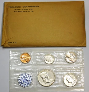 1956 US Mint Silver Proof Set Original Cello Packaging/Envelope 5 Coins #T118 - Picture 1 of 3