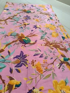 Indian Hand Block Print Cotton Natural Handmade Bird Print Fabric Pink 5 Yard - Picture 1 of 3